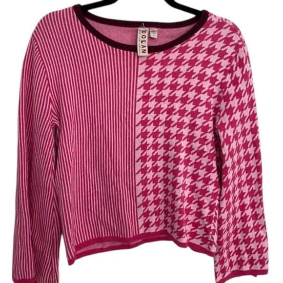 Barbiecore Knit Pink Colorblock Stripe Houndstooth Bell Sleeve Crop XS - Picture 6 of 7
